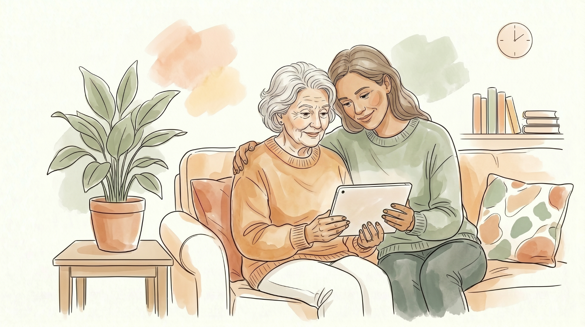 Adult helping elderly parent at home