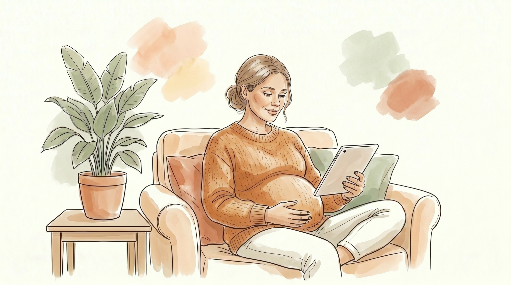 Expectant mother reading about RSV protection